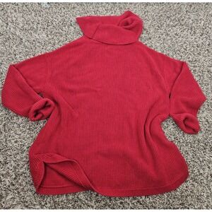 Talbots Red Ribbed Knit Turtleneck Cowl Neck Cotton Modal Holiday Sweater Top XL